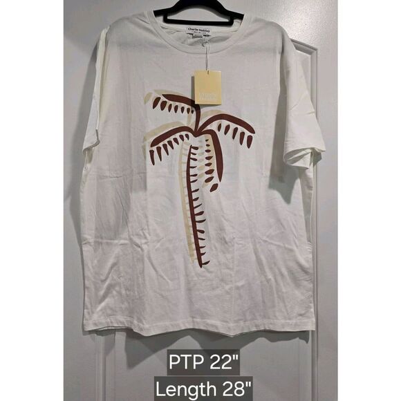 Charlie Holiday Palm‎ Boyfriend Tee Size S US 4 Oversized NWT - Picture 2 of 9